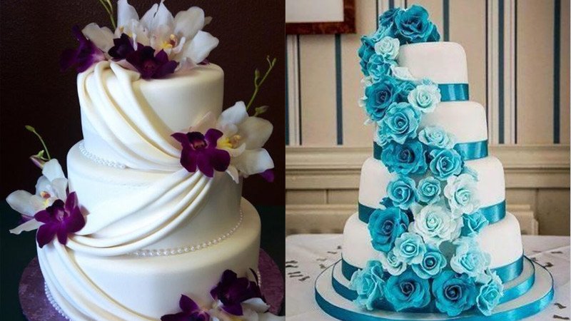 Tortas de boda redondas con flores de colores